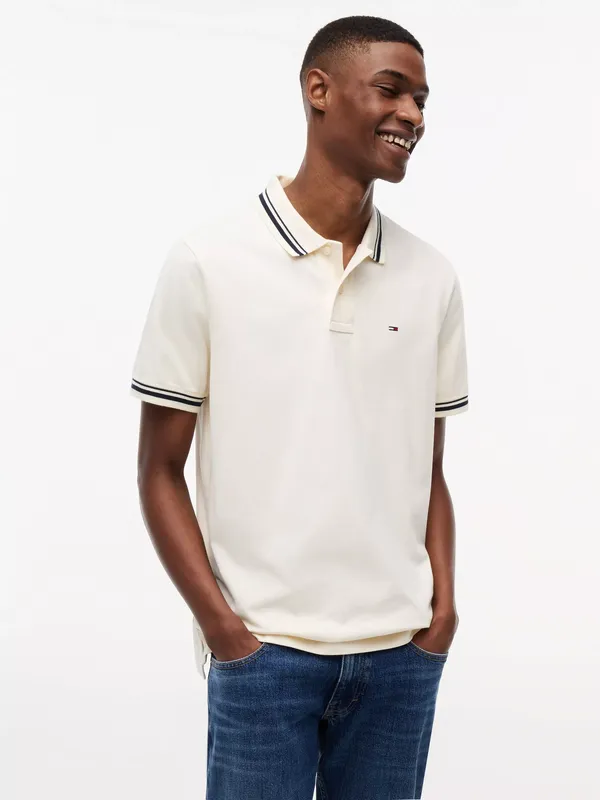 Tommy Hilfiger Tipped Cotton Polo Shirt, Natural