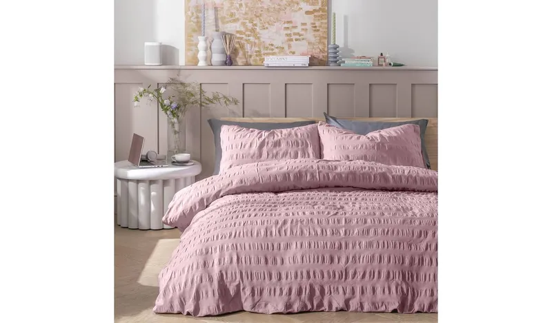 Habitat Seersucker Wide Stripe Lilac Bedding Set