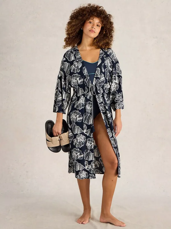 White Stuff Sophie Shell Print Kimono Dress, Navy/Multi