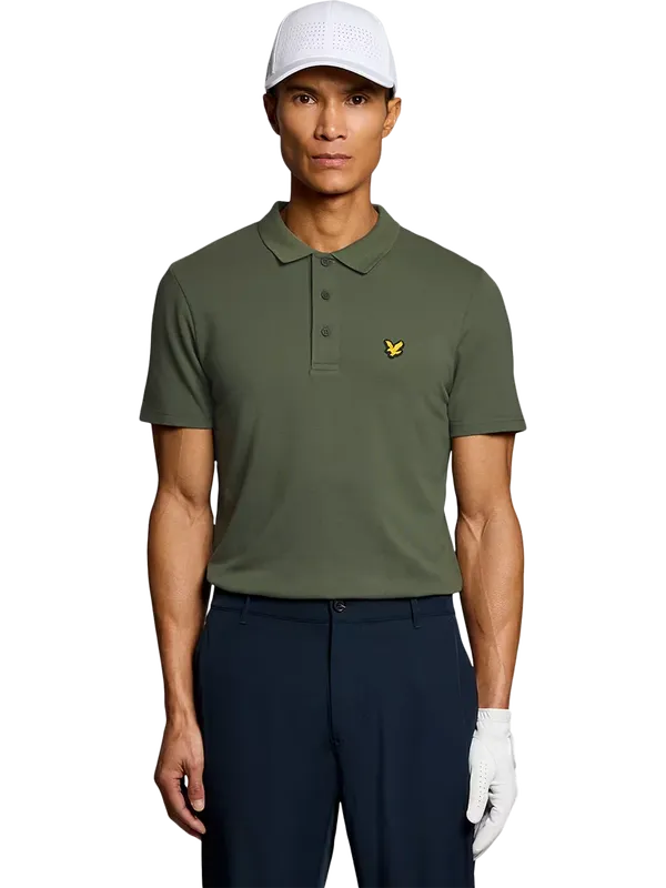 Lyle & Scott Golf Cotton Blend Regular Fit Short Sleeve Polo Shirt, Cactus Green