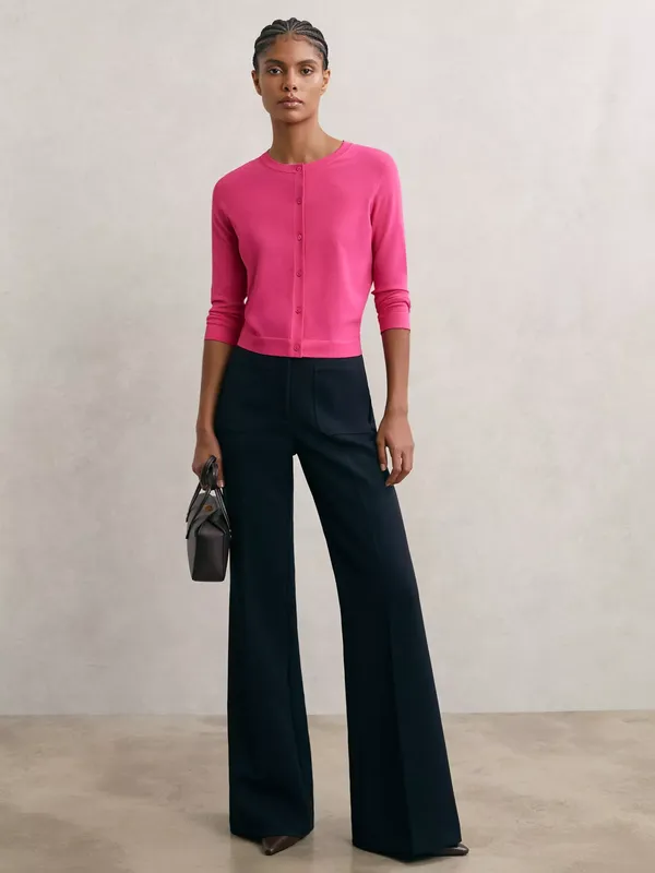 Reiss Mara Crew Neck Cropped Cardigan, Pink