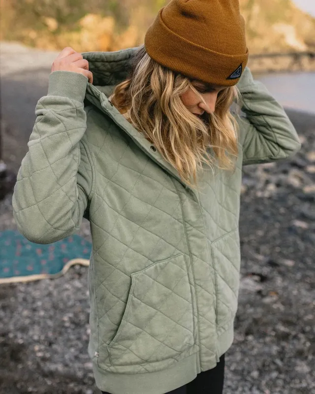 Passenger Clothing Clementine Quilted Popper Up Hoodie - Pistachio