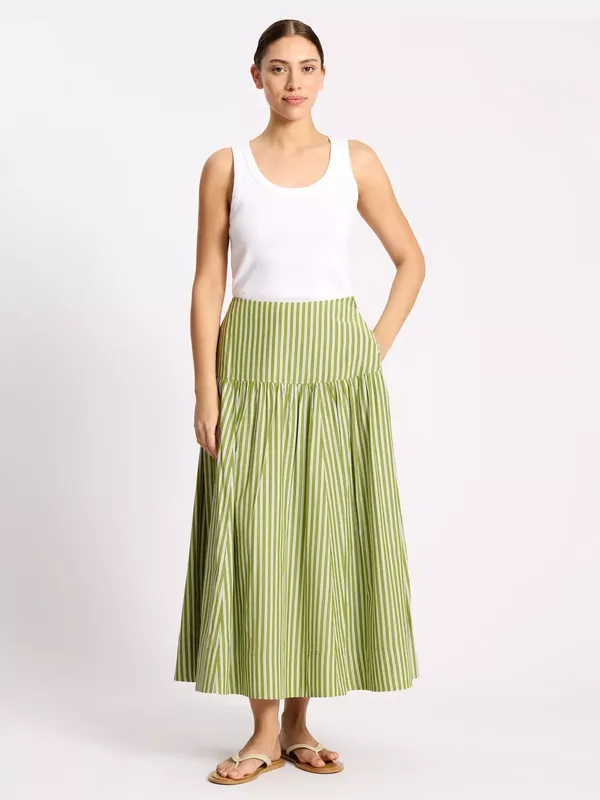 Albaray Stripe Drop Waist Skirt, Green/White