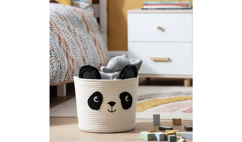 Argos Home Panda Kids Rope Storage Basket - Cream & Black