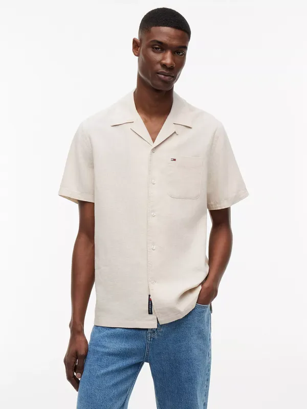 Tommy Hilfiger Button Through Short Sleeve Linen Cotton Blend Shirt