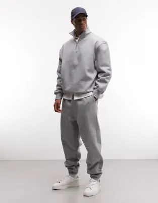 premium heavyweight oversized joggers 400gsms in grey marl