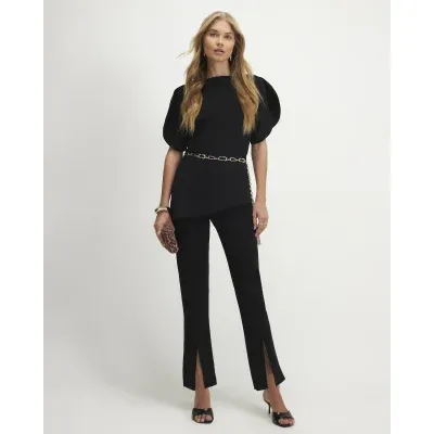 Black Cocoon Sleeve Split Hem Jumpsuit