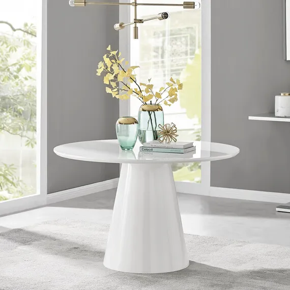 Palma White High Gloss Round Modern Kitchen Dining Table - White